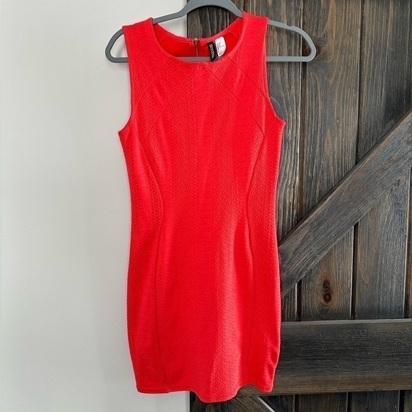 Divided H&M A-line Dress Pleated Round Neck Sleeveless Back Zip Red Size 4 - Picture 1 of 3